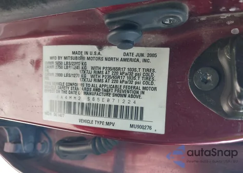 2005 Mitsubishi Endeavor Ls z USA, uszkodzony, nr VIN 4A4MM21S65E071224